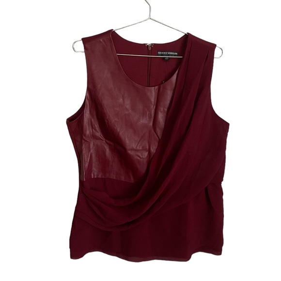 BROOKE SHIELDS Timeless Asymmetrical Faux Leather Drape Front Top Blouse - Picture 5 of 7